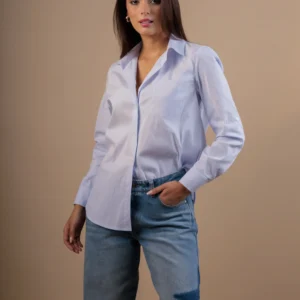 Blusa celeste a rayas de Popelina